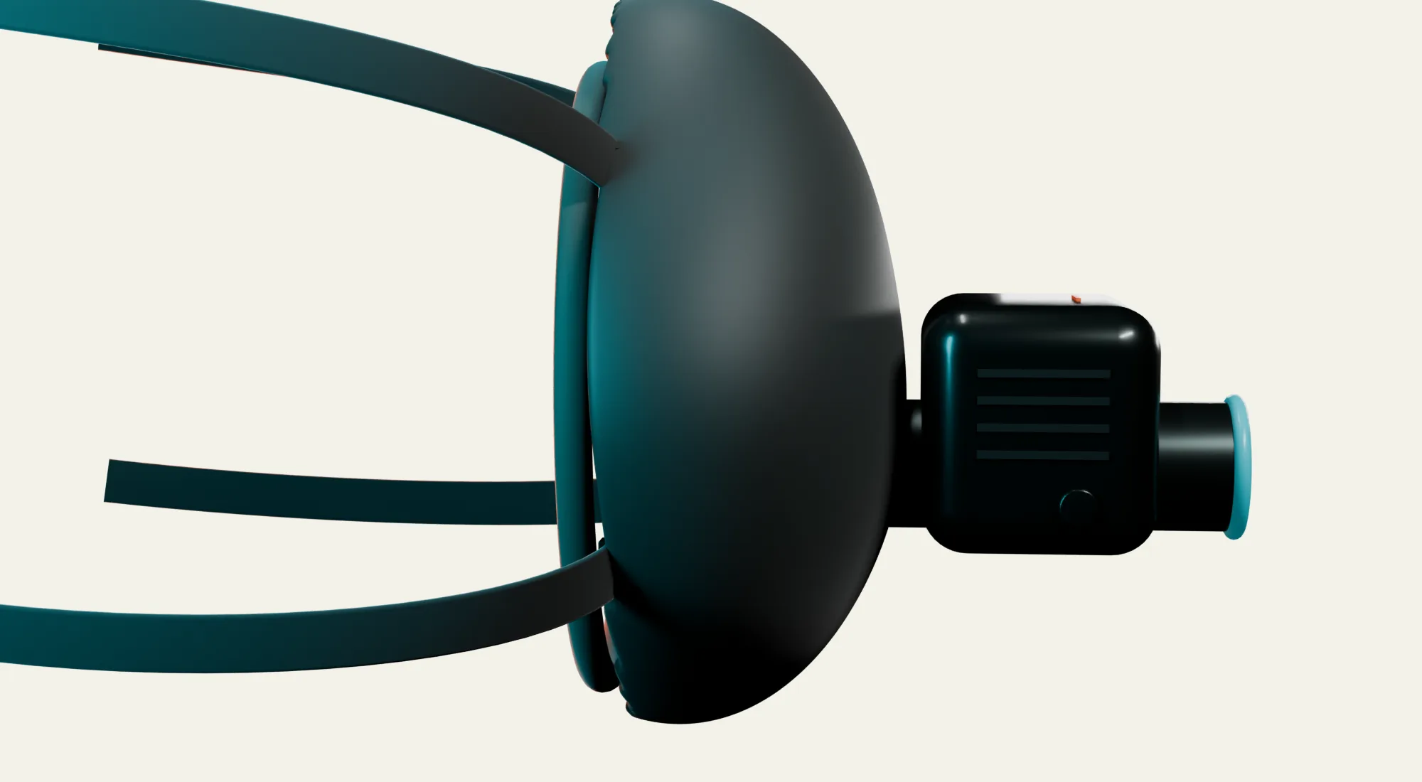 VenTracer in side profile: mask, five-point harness and the analyzer on its flow tube